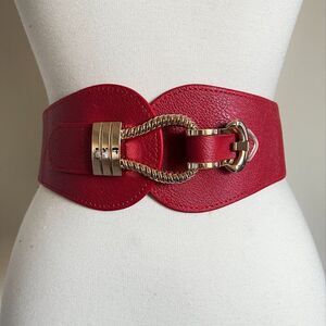 Wide Stretch Waist Belt – Red with Gold Clasp | Size: S/M/L